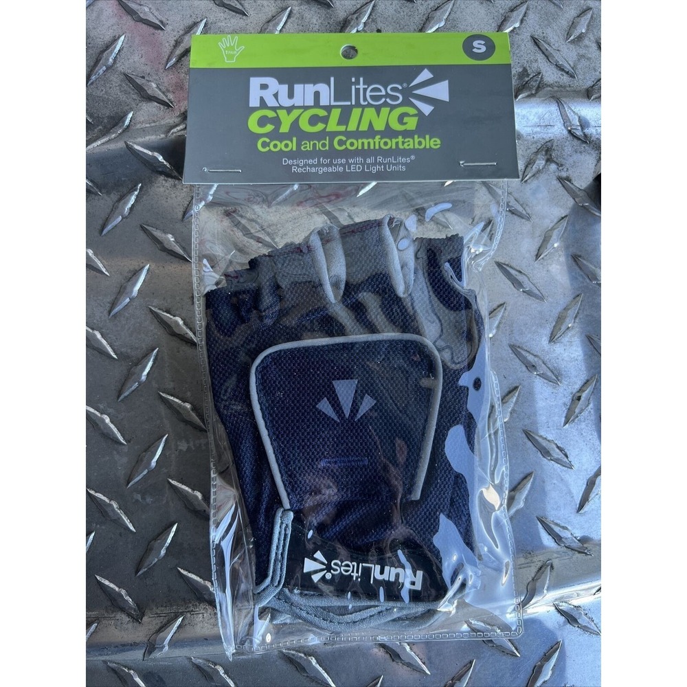 RunLites Cycling Bike Padded Fingerless Light Gloves With Battery Navy Sz Small‎